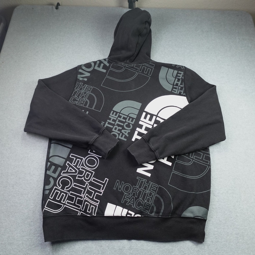The North Face Hoodie Mens XL Black Logo All Over Print Pullover